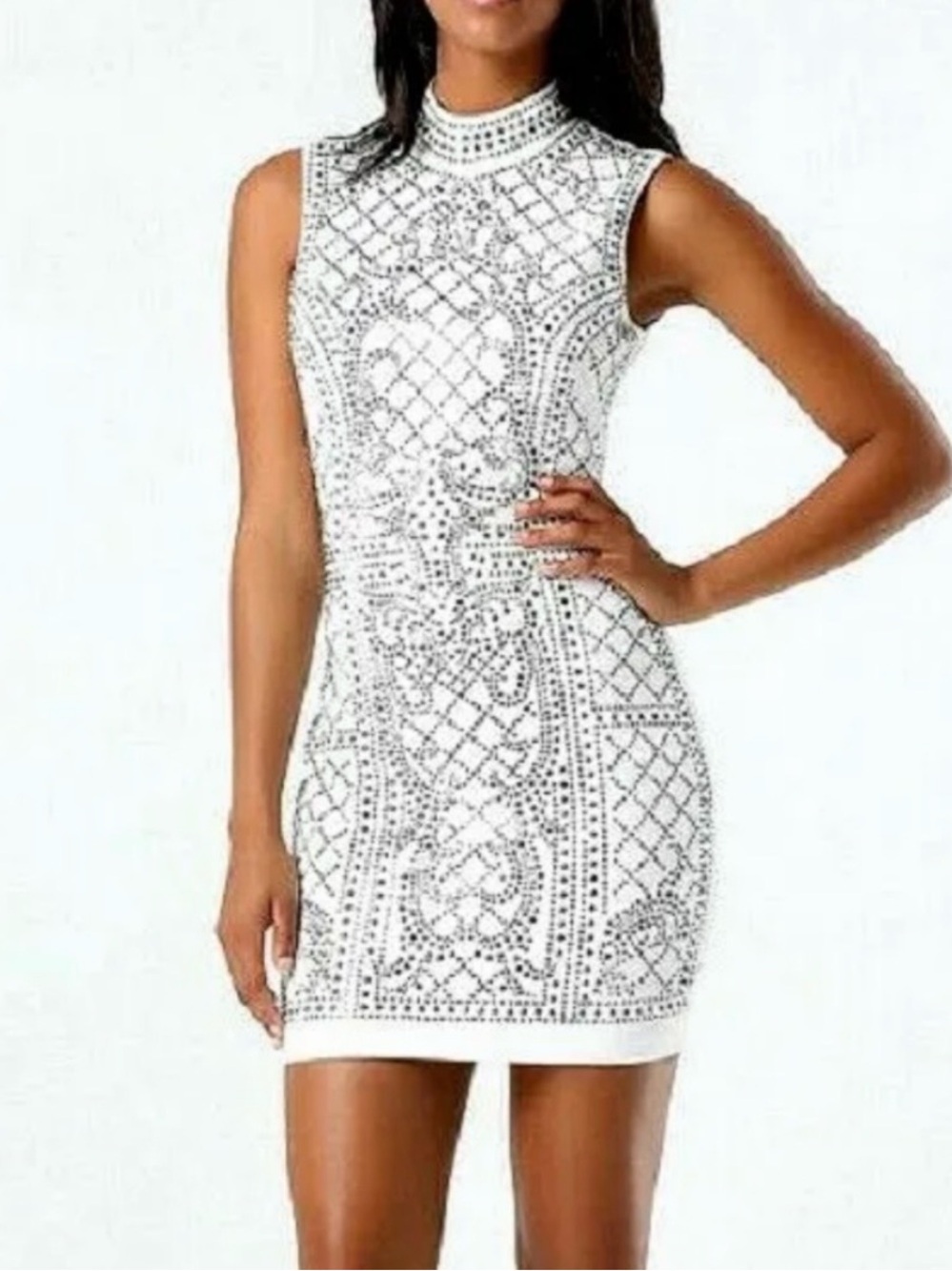 Bebe High Neck Studded Mini Dress